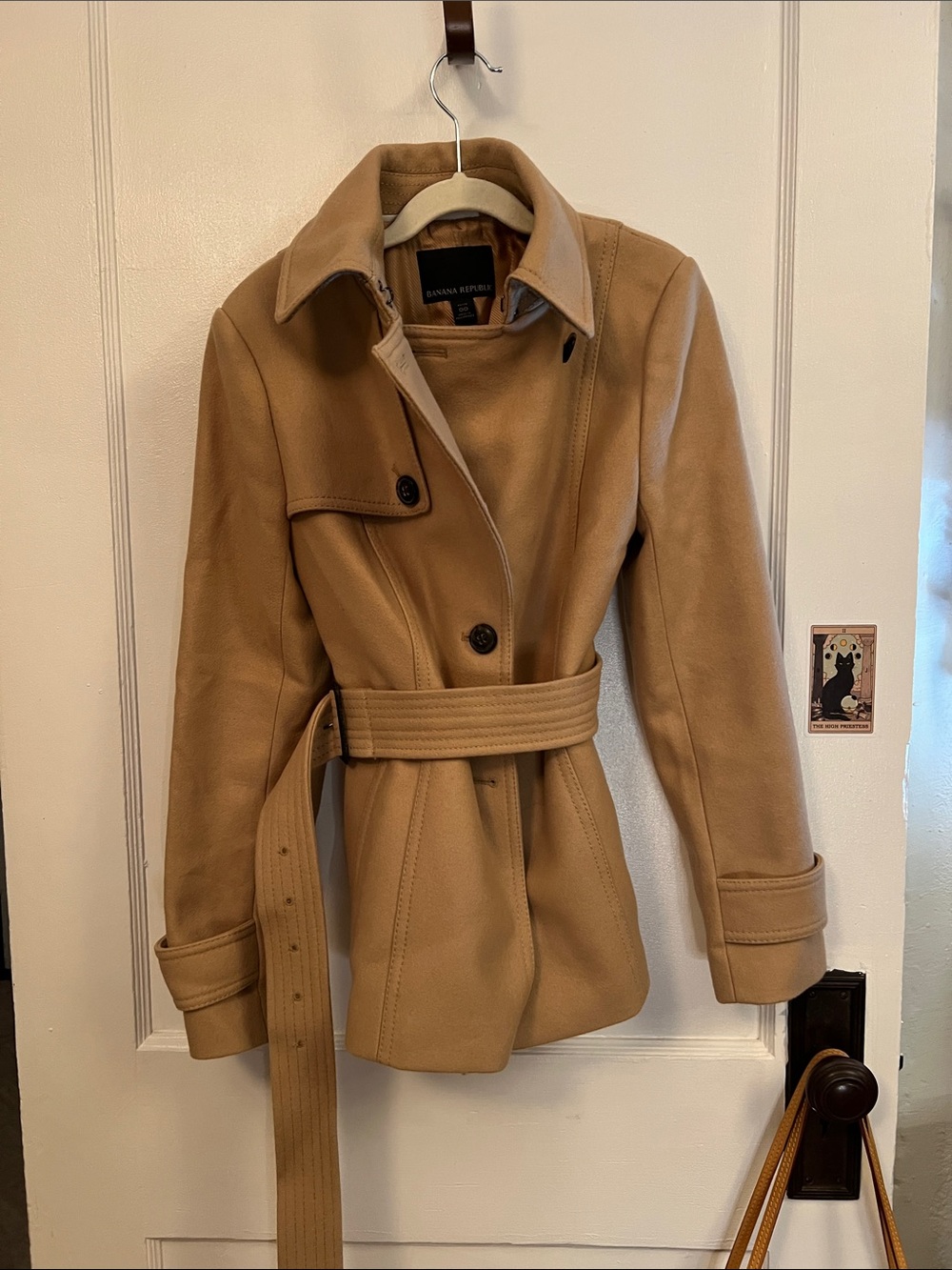 Banana Republic Women's Camel Belted Wool Blend Cropped Trench Coat